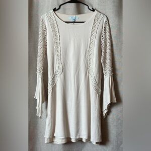 She + Sky•crochet lace boho dress w/bell sleeves•medium•cotton blend•off-white